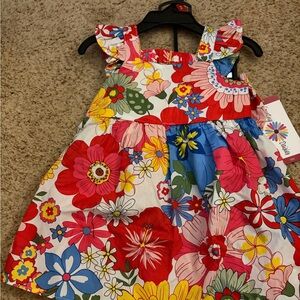 Bright Floral Sundress with Red, Pink, Blue & Yellow Blooms